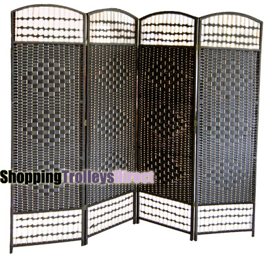 Wicker Handwoven 4 Part Panel Partition Room Divider Screen Black Standard